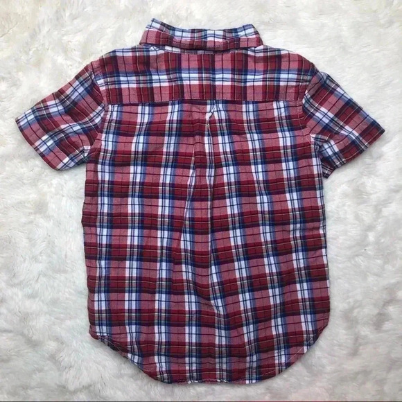Chaps Collared Short Sleeved Plaid Shirt Red, White, & Blue Plaid  Size 4T - Picture 10 of 16